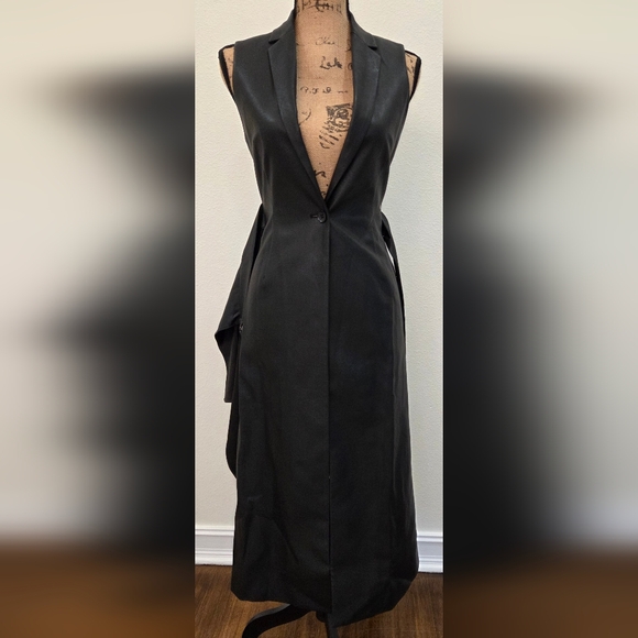 BCBG Maxazria Faux Leather Belted Long Vest XXS - Picture 3 of 7
